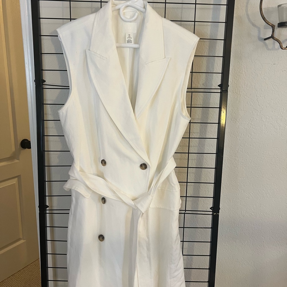 H&M White Sleeveless Double-Breasted lined linen dress new!  Sz large